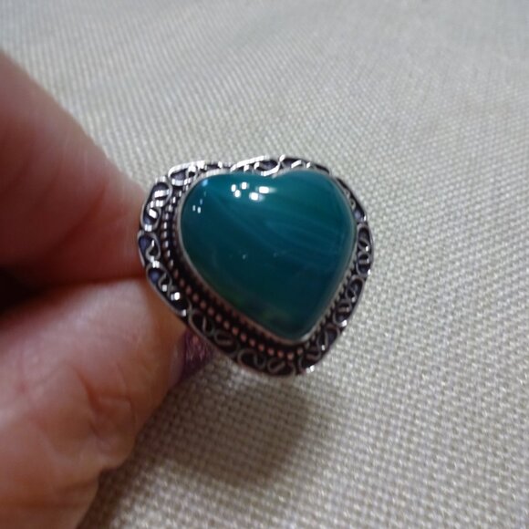 Beautiful GREEN BOTSWANA AGATE Handmade Sterling 925 Ring Size 8.5 #477C - Picture 2 of 3